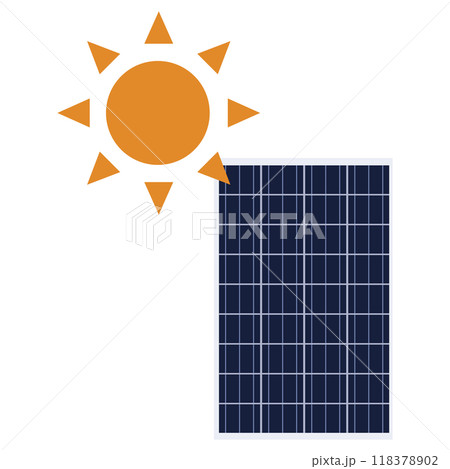 ソーラーパネルを使った太陽光発電システムのイラスト ソーラーパネルを使った太陽光発電システムのイラスト 118378902