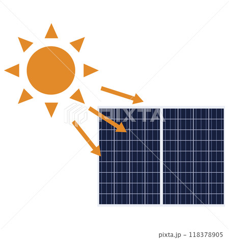ソーラーパネルを使った太陽光発電システムのイラスト ソーラーパネルを使った太陽光発電システムのイラスト 118378905