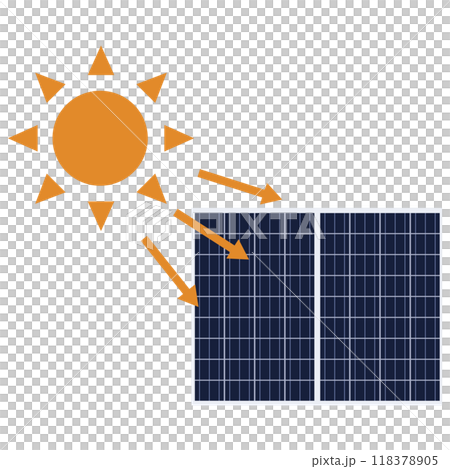 ソーラーパネルを使った太陽光発電システムのイラスト ソーラーパネルを使った太陽光発電システムのイラスト 118378905
