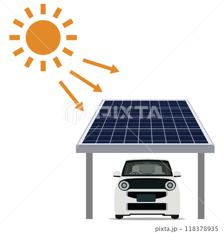 ソーラーパネルを使った太陽光発電システムの駐車場のイラスト 118378935