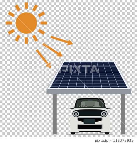 Illustration of a parking lot with a solar power generation system using solar panels 118378935