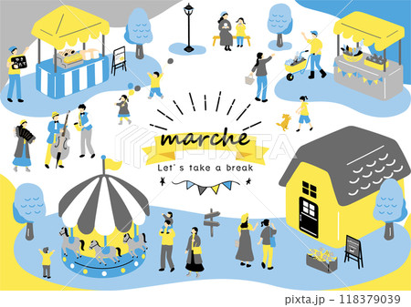 マルシェ　休日のマーケットで楽しむ人々 118379039