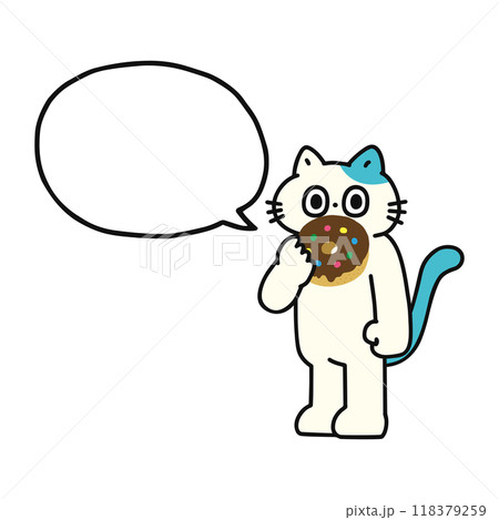 ドーナツを食べるゆかいな猫と吹き出し ドーナツを食べるゆかいな猫と吹き出し 118379259