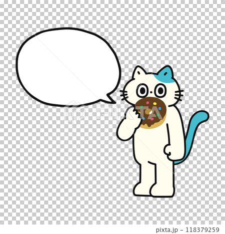 ドーナツを食べるゆかいな猫と吹き出し ドーナツを食べるゆかいな猫と吹き出し 118379259