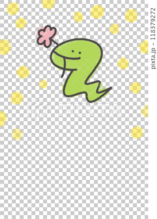 Illustration of a cute snake holding a flower New Year's card material Hand-drawn Polka dot 2025 118379272