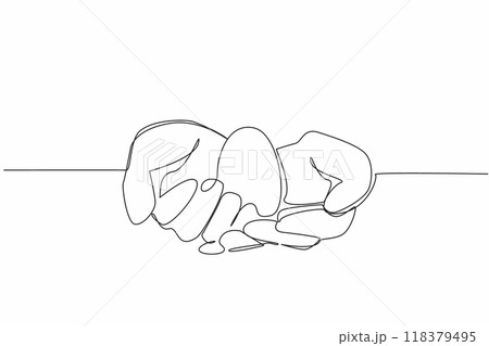 Single continuous line drawing chicken eggs are on both palms. Give with care. Easily damaged and broken. Provides nutrition and protein. National Poultry Day. One line design vector illustration 118379495