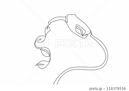 Continuous one line drawing the hose removes the leaves from the nozzle. Every drop does not further damage the earth. Eco-friendly. National Biodiesel Day. Single line draw design vector illustration 118379536