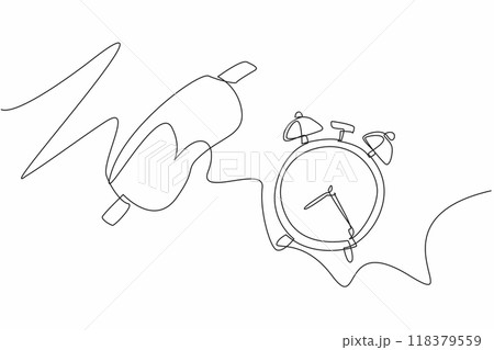 Continuous one line drawing the sleeping mask and alarm clock. A complete combination for a good night's sleep. Set an alarm to wake up. World Sleep Day. Single line draw design vector illustration 118379559