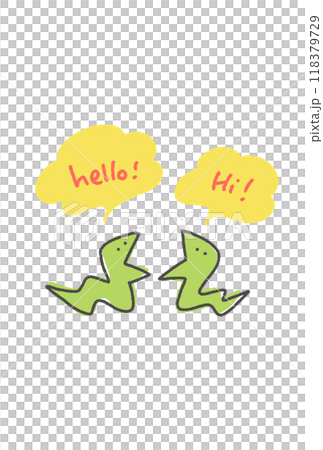 英語で挨拶をする2匹の蛇　年賀状素材 　手描き　2025 118379729