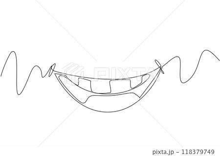 Continuous one line drawing laughing mouth showing upper teeth. Entertaining humorous stories. Spread happiness is kindness. International Day of Happiness. Single line draw design vector illustration 118379749