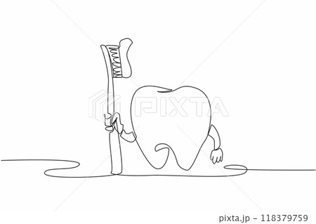 Continuous one line drawing tooth holding a...のイラスト素材 [118379759] - PIXTA