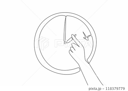 Continuous one line drawing the wall clock shows 2 o'clock when the hands holds the hour hand. Get ready to set the time. Forward. Daylight Saving Time. Single line draw design vector illustration Continuous one line drawing the wall clock shows 2 o'clock when the hands holds the hour hand. Get ready to set the time. Forward. Daylight Saving Time. Single line draw design vector illustration 118379779