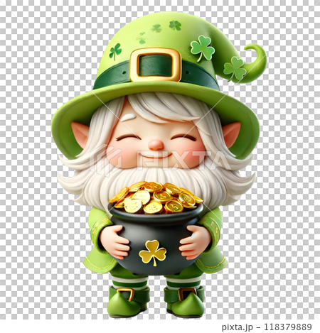 3D Leprechaun with gold pot  118379889
