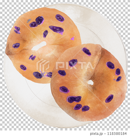 水彩畫盤子上有莓果的貝果 水彩畫盤子上有莓果的貝果 118380184