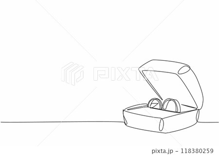 Continuous one line drawing open ring box containing two rings. Final preparation before the wedding party. A pair of diamond rings. National Proposal Day. Single line draw design vector illustration 118380259
