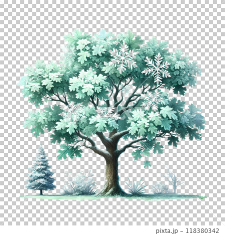 3D oak tree in winter  3D oak tree in winter  118380342
