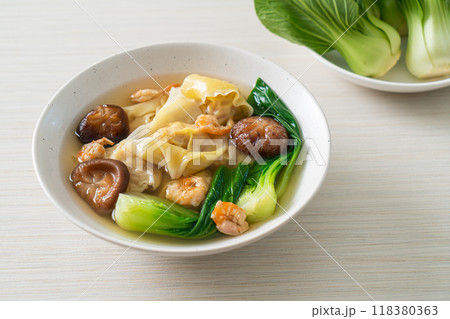 pork dumpling soup with shrimps and vegetable pork dumpling soup with shrimps and vegetable 118380363