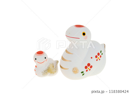 巳年　年賀素材　かわいい白巳の親子 118380424