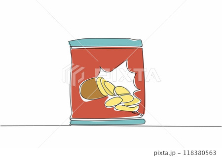 Single one line drawing potato chips snack in...のイラスト素材 [118380563] - PIXTA