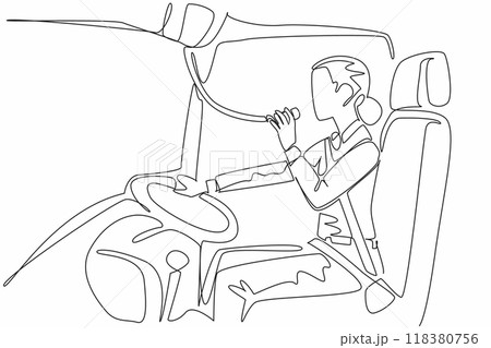 Single continuous line drawing female driver...のイラスト素材 [118380756] - PIXTA