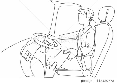 Continuous one line drawing female driver receives bus ticket from passenger. Transactions before starting the trip. Rules. Transit Driver Appreciation Day. Single line draw design vector illustration Continuous one line drawing female driver receives bus ticket from passenger. Transactions before starting the trip. Rules. Transit Driver Appreciation Day. Single line draw design vector illustration 118380778
