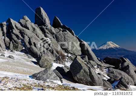 南アルプス・鳳凰山・薬師岳の岩峰と富士山 南アルプス・鳳凰山・薬師岳の岩峰と富士山 118381072