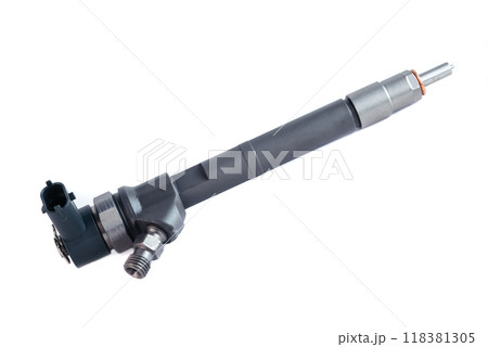 New fuel injector on white background close up New fuel injector on white background close up 118381305
