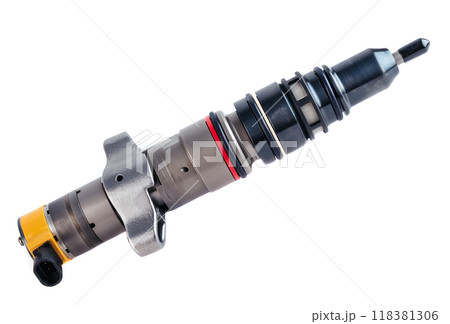 New fuel injector on white background close up New fuel injector on white background close up 118381306