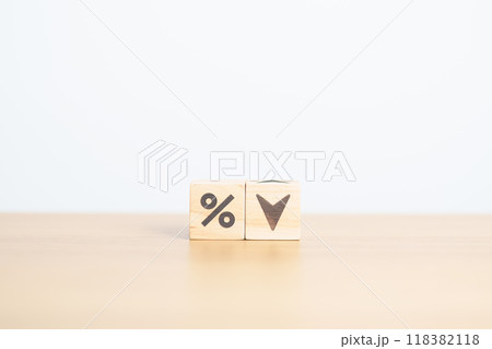 wood block of percentage change to UP and Down arrow. Interest rate, GDP, stocks market, financial, deflation and Inflation, ranking, mortgage, debt, Loan and Economic Recession concept wood block of percentage change to UP and Down arrow. Interest rate, GDP, stocks market, financial, deflation and Inflation, ranking, mortgage, debt, Loan and Economic Recession concept 118382118
