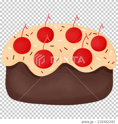 Cake chocolate and cherry, hand drawn, transparency illustration. 118382283