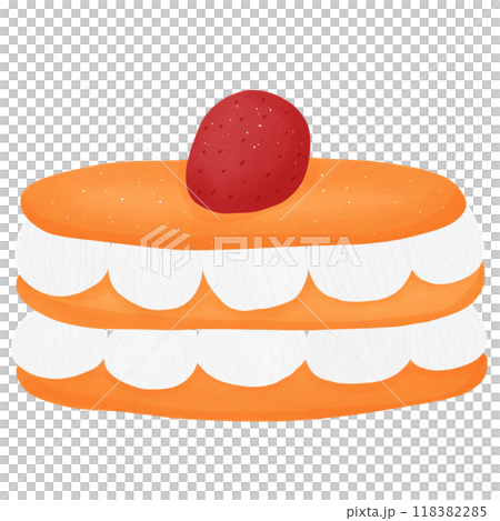 Cream cake with strawberries, hand drawn, transparency illustration. 118382285