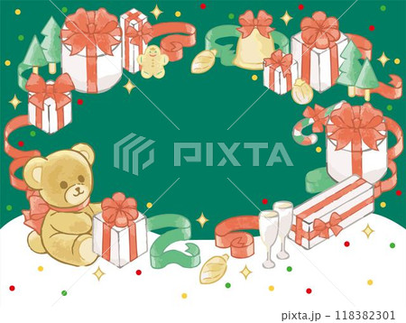 クリスマス　手描き　水彩　フレーム　背景　かわいい　コピースペース　イラスト素材 118382301