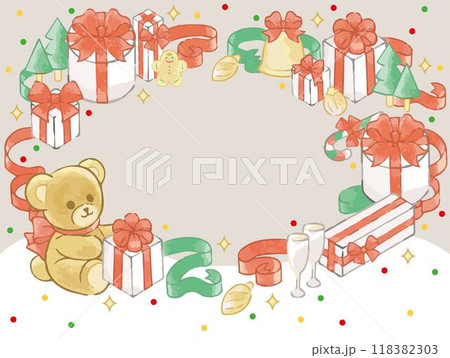 クリスマス 手描き 水彩 フレーム 背景 かわいい コピースペース イラスト素材 クリスマス 手描き 水彩 フレーム 背景 かわいい コピースペース イラスト素材 118382303