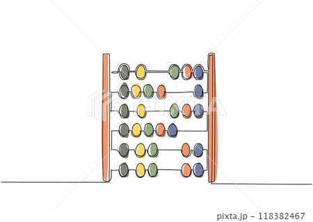 Single one line drawing the abacus from wood. An old-fashioned counting tool. Used by children who are learning. Classic. International Day of Mathematics. Continuous line design graphic illustration 118382467
