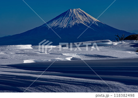 南アルプス・鳳凰山・薬師岳稜線のシュカブラと富士山 南アルプス・鳳凰山・薬師岳稜線のシュカブラと富士山 118382498