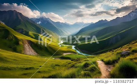 美しい景色が見える渓谷 118382717