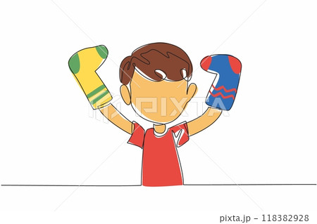 Continuous one line drawing boys wear different socks on both hands. Attention seeking intrigue. Nondisjunction embryo. Campaign. World Down Syndrome Day. Single line draw design vector illustration Continuous one line drawing boys wear different socks on both hands. Attention seeking intrigue. Nondisjunction embryo. Campaign. World Down Syndrome Day. Single line draw design vector illustration 118382928