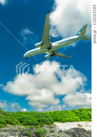 飛行機と海で出かけるリゾート旅 118383283