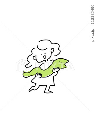 蛇を抱き抱える女の子 年賀状素材 手描き 線画 蛇を抱き抱える女の子 年賀状素材 手描き 線画 118383490