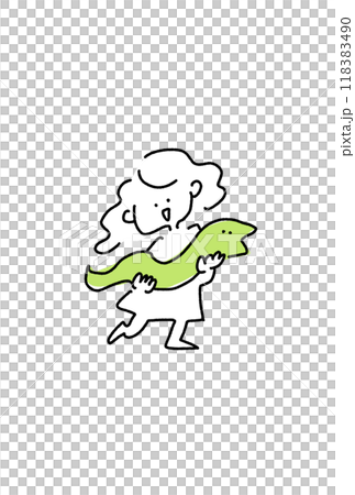 拿著蛇的女孩新年賀卡素材手繪線描 118383490