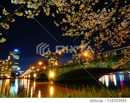 新潟県新潟市 信濃川と萬代橋周辺の河川敷の風景より 118383883