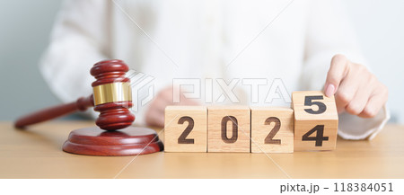 2024 end year to Happy New Year 2025 with judge gavel on table. Law, lawyer, judgment, justice auction and bidding concept 2024 end year to Happy New Year 2025 with judge gavel on table. Law, lawyer, judgment, justice auction and bidding concept 118384051