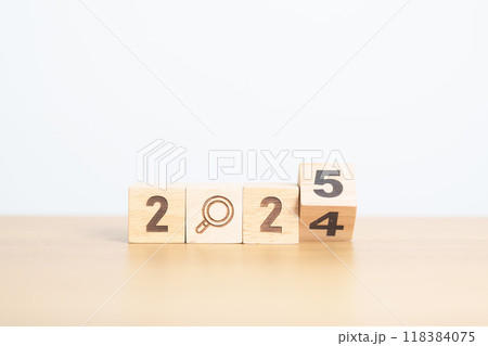 2024 year change to 2025 year block with magnifying glass icon. SEO, Search Engine Optimization, hiring , Advertising, Idea, Strategy, marketing, Keyword, Content and New Year start concepts 2024 year change to 2025 year block with magnifying glass icon. SEO, Search Engine Optimization, hiring , Advertising, Idea, Strategy, marketing, Keyword, Content and New Year start concepts 118384075