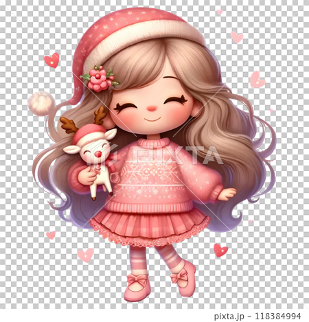 girl with reindeer doll 118384994
