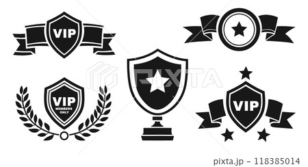 Black shield with ribbon. Simple Shield Icon Flat Style Vector. VIP members badge vector silhouette. Sheild silhouette vector. Black shield with ribbon. Simple Shield Icon Flat Style Vector. VIP members badge vector silhouette. Sheild silhouette vector. 118385014