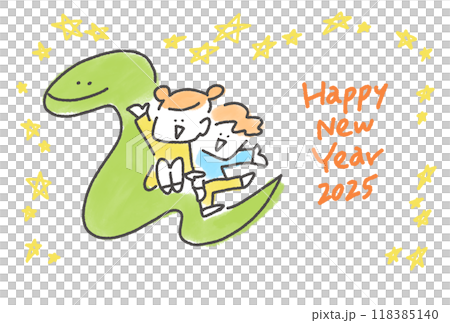 大きな蛇の背中に乗る子供たち 年賀状 令和七年 2025 手描き 線画 大きな蛇の背中に乗る子供たち 年賀状 令和七年 2025 手描き 線画 118385140