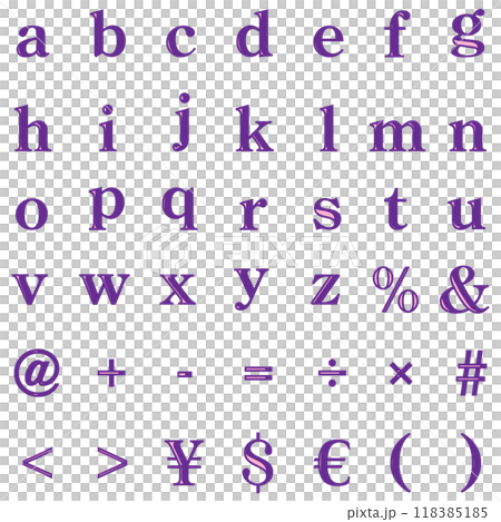 Purple with pink outlined lowercase alphabet and symbols 118385185