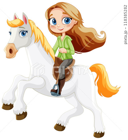Girl Riding a White Horse 118385282
