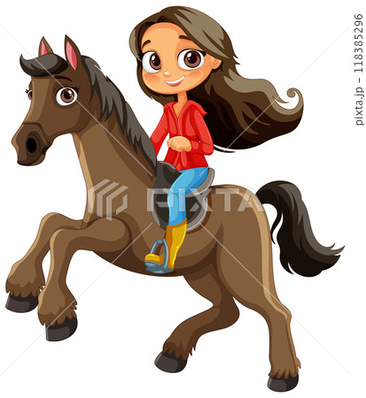 Girl Riding a Brown Horseのイラスト素材 [118385296] - PIXTA