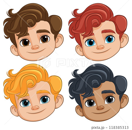 Colorful Cartoon Character Heads 118385313